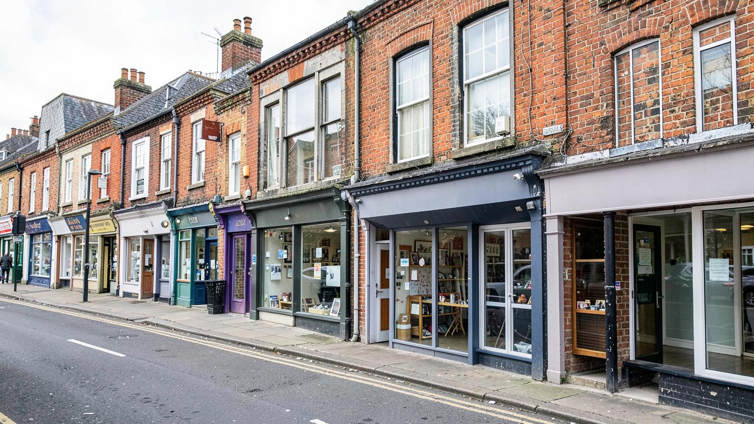 High street parade of shop units with offices above, typical commercial EPC premises