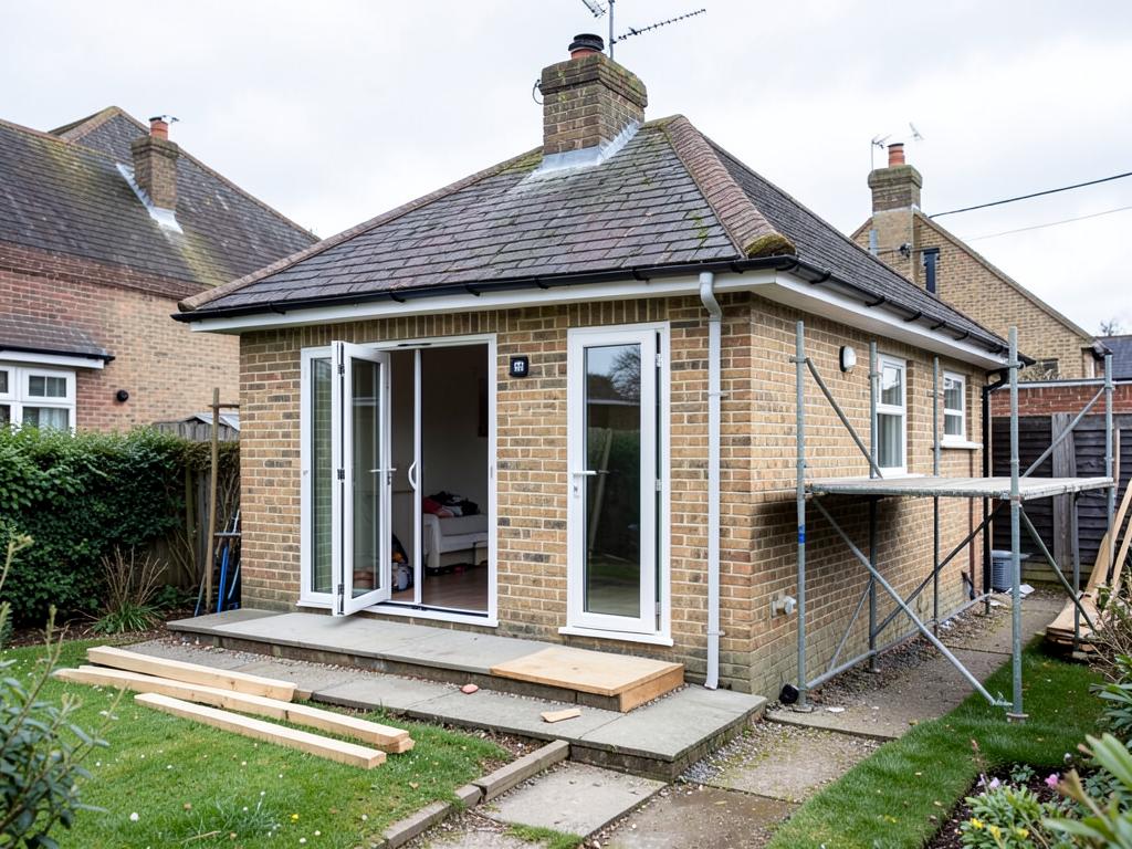Rear extension under construction on a semi-detached house